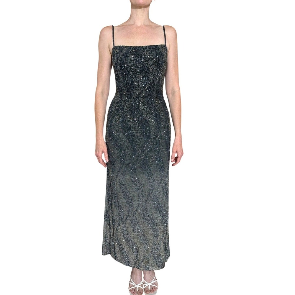 Je Matadi Sean Mehta Vintage Y2K Beaded Maxi Dress Open‎ Back Silk Formal Sz XS